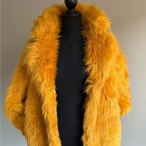 Topshop Mustard Faux Fur Coat | Statement Editorial | Size S/M